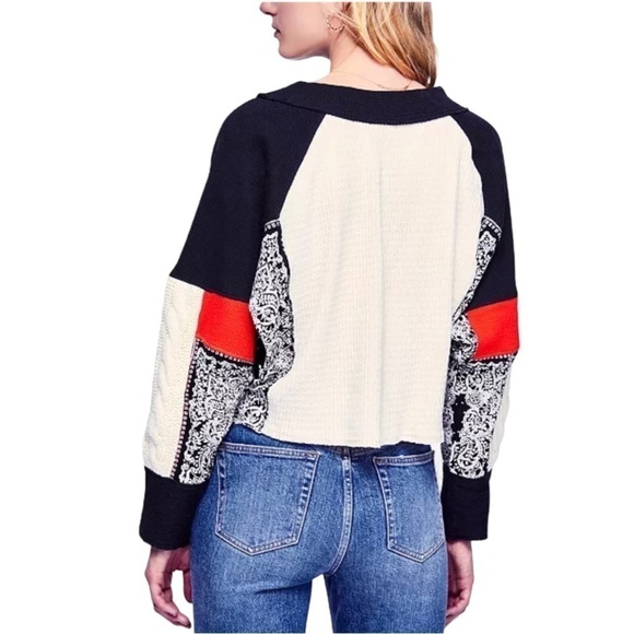 Free People Josie Printed Mixed Knit Pullover Top Size Medium Women - Picture 3 of 10